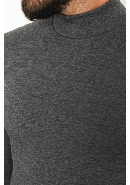 Düz Antrasit Rengi Slim Fit Yarım Balıkçı Yaka Uzun Kollu Erkek T-Shirt fiyatları
