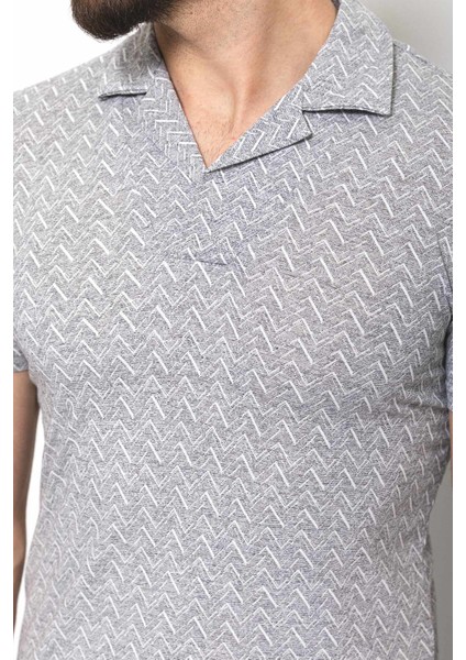 Desenli Gri Renk Slim Fit Apaç Yaka Erkek T-Shirt fiyatları
