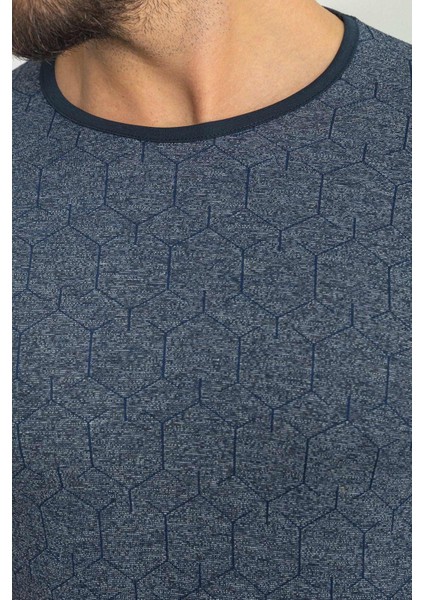 Desenli Lacivert Renk Slim Fit Bisiklet Yaka Erkek T-Shirt fiyatları