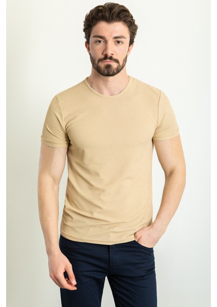 Düz Slim Fit Bisiklet Yaka Erkek T-Shirt