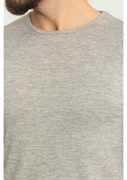 Desenli Kahverengi Slim Fit Bisiklet Yaka Erkek T-Shirt fiyatları