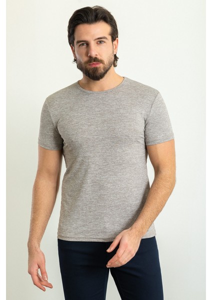 Desenli Kahverengi Slim Fit Bisiklet Yaka Erkek T-Shirt fırsatları