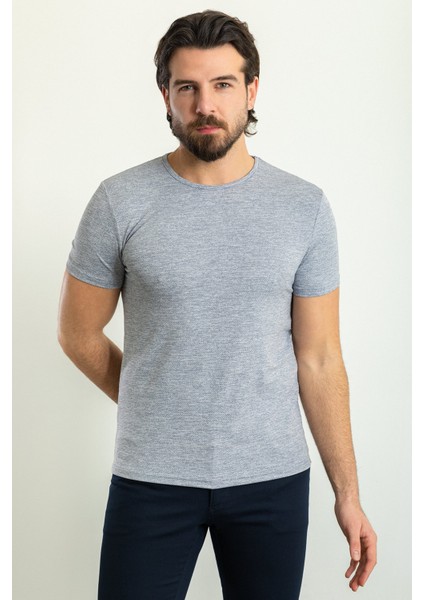 Desenli Lacivert Renk Slim Fit Bisiklet Yaka Erkek T-Shirt modelleri