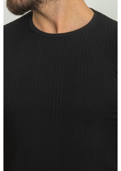 Çizgi Desenli Siyah Renk Slim Fit Bisiklet Yaka Erkek T-Shirt fiyatları