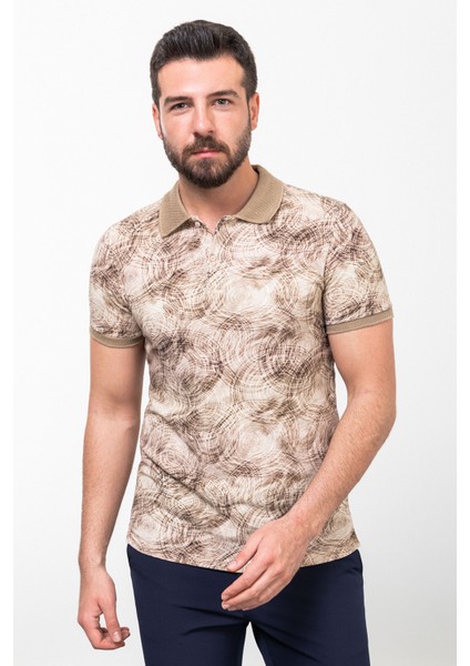 Desenli Kahverengi Slim Fit Polo Yaka Erkek T-Shirt fırsatları