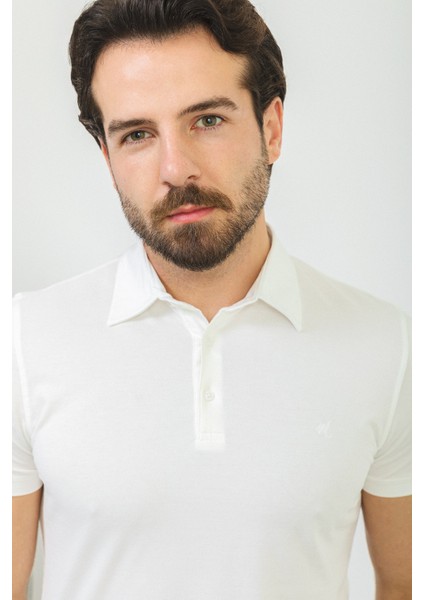 Düz Ekru Rengi Slim Fit Polo Yaka Basic Erkek T-Shirt fiyatları
