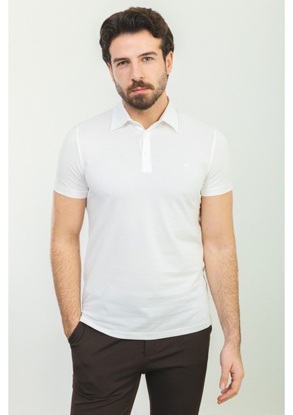 Düz Ekru Rengi Slim Fit Polo Yaka Basic Erkek T-Shirt modelleri