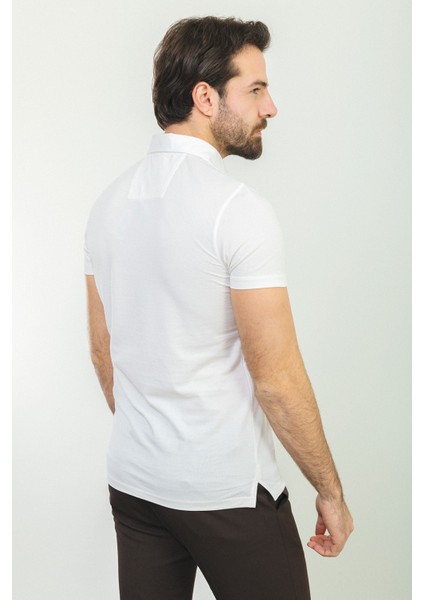 Düz Ekru Rengi Slim Fit Polo Yaka Basic Erkek T-Shirt fırsatları