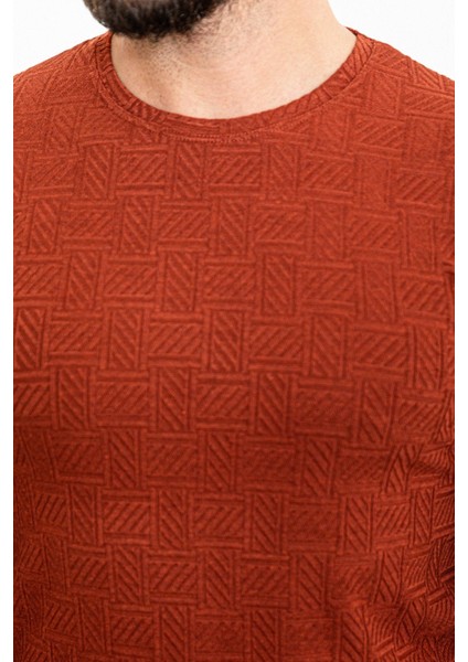 Desenli Kiremit Slim Fit Bisiklet Yaka Uzun Kollu Erkek T-Shirt fiyatları