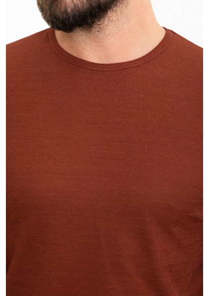 Düz Kiremit Rengi Slim Fit Bisiklet Yaka Uzun Kollu Erkek T-Shirt fiyatları