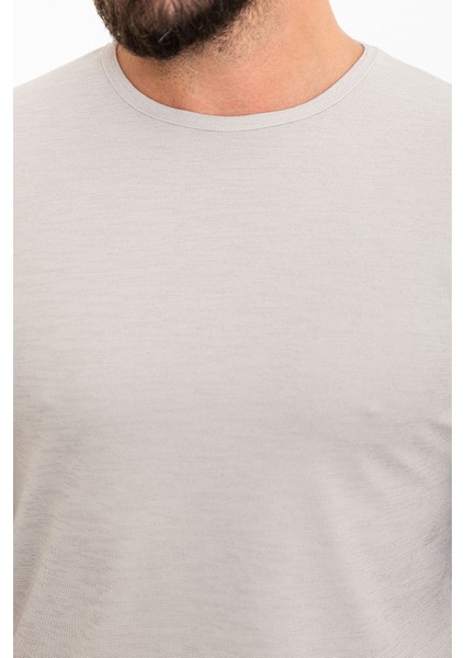 Düz Taş Rengi Slim Fit Bisiklet Yaka Uzun Kollu Erkek T-Shirt fiyatları