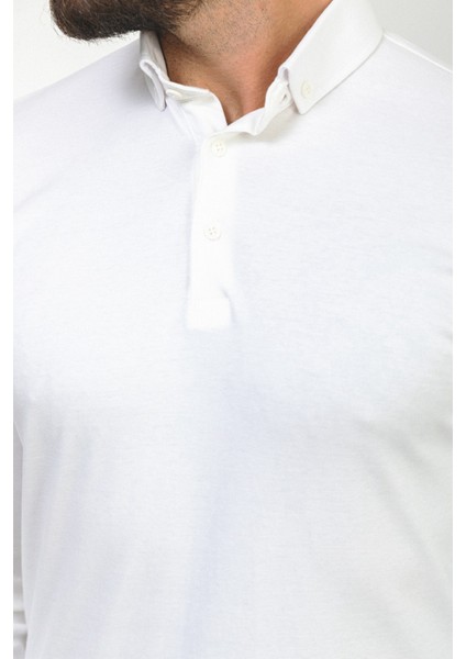 Düz Beyaz Renk Slim Fit Polo Yaka Uzun Kollu Erkek T-Shirt fiyatları