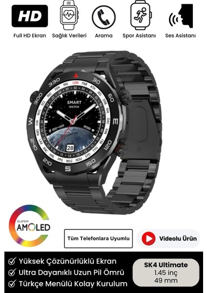 Yeni Nesil Sk4 Ultimate Amoled Hd Oval Ekran Spor Sağlık Sensörlü Ios Android Uyumlu Akıllı Saat