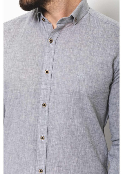 Düz Gri Renk Slim Fit Basic Keten Erkek Gömlek fiyatları
