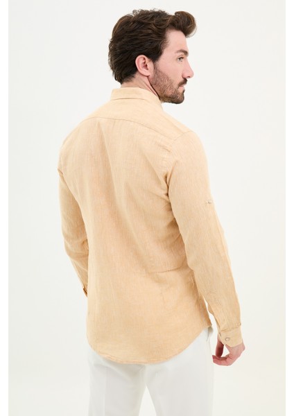 Düz Slim Fit Basic Keten Erkek Gömlek modelleri
