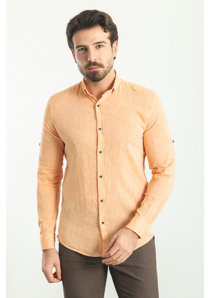 Düz Slim Fit Basic Keten Erkek Gömlek modelleri