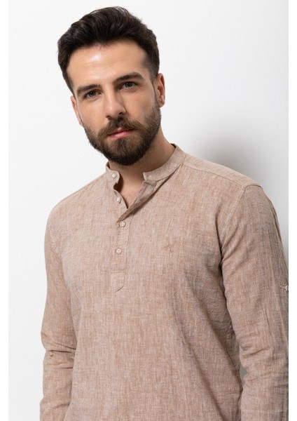Desenli Slim Fit Hakim Yaka Keten Erkek Gömlek fiyatları