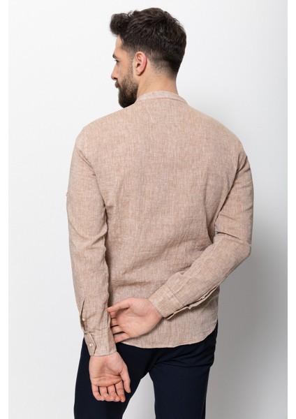Desenli Slim Fit Hakim Yaka Keten Erkek Gömlek indirimleri