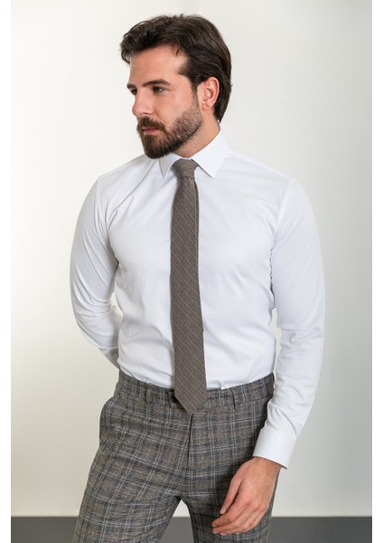 Düz Beyaz Renk Slim Fit Polikort Yaka Klasik Erkek Gömlek fırsatları