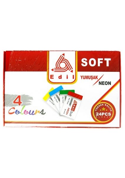 Soft Yumuşak Renkli Silgi - Edil 4 Renk Silgi - 24'lü Paket