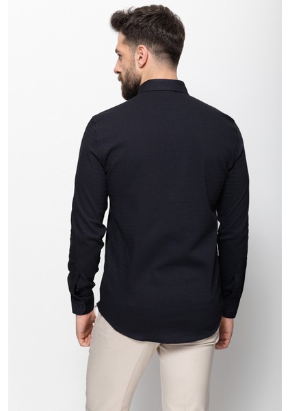 Desenli Lacivert Renk Slim Fit Erkek Gömlek indirimleri