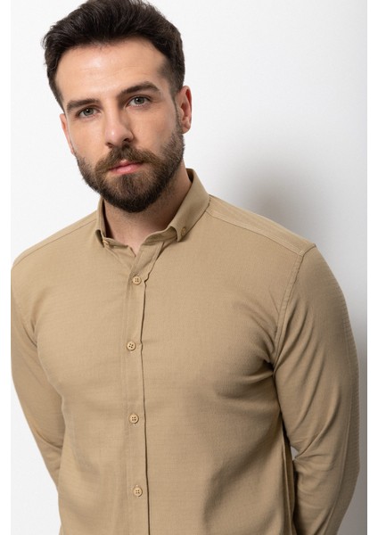 Desenli Bej Rengi Slim Fit Erkek Gömlek fiyatları