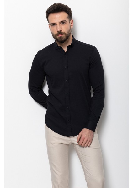 Desenli Lacivert Renk Slim Fit Erkek Gömlek