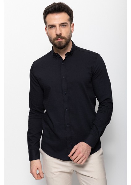 Desenli Lacivert Renk Slim Fit Erkek Gömlek modelleri