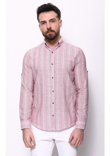 Çizgili Kahverengi Slim Fit Erkek Gömlek modelleri