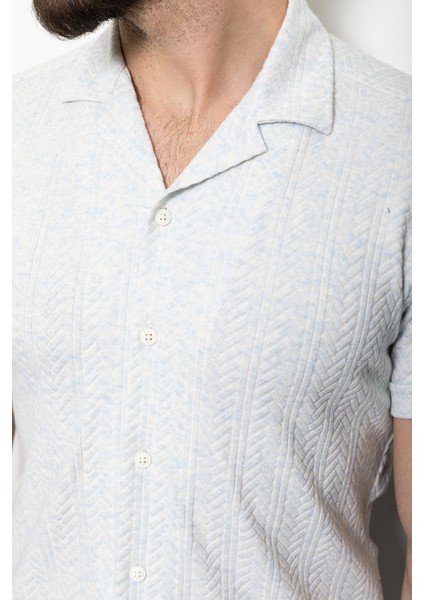 Desenli Mavi Renk Slim Fit Apaç Yaka Kısa Kollu Erkek Gömlek fiyatları