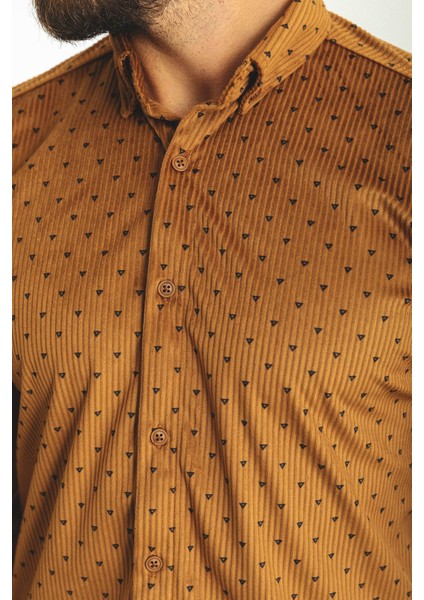 Desenli Kamel Rengi Slim Fit Erkek Gömlek fiyatları
