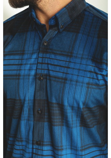 Desenli Koyu Lacivert Slim Fit Erkek Gömlek indirimleri