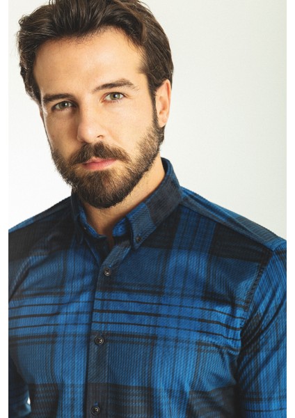 Desenli Koyu Lacivert Slim Fit Erkek Gömlek fiyatları