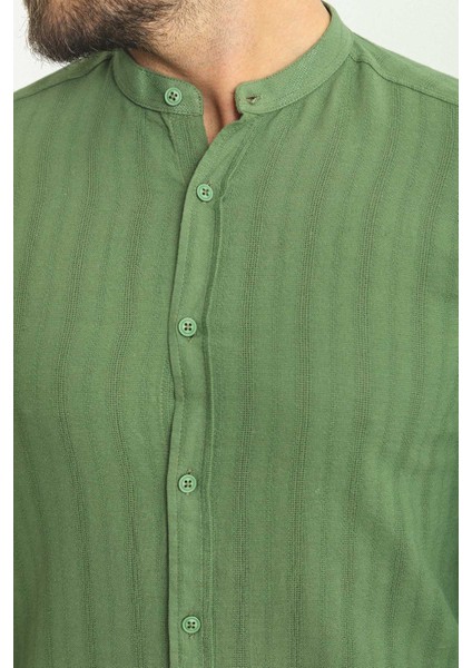Çizgi Desenli Yeşil Rengi Slim Fit Hakim Yaka Uzun Kollu Erkek Gömlek fiyatları