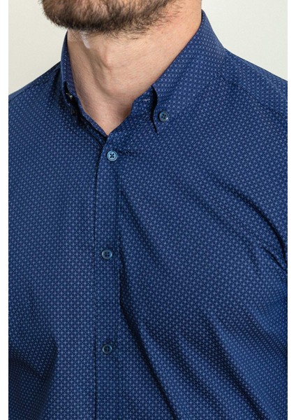 Desenli Lacivert Renk Slim Fit Kısa Kollu Erkek Gömlek fiyatları