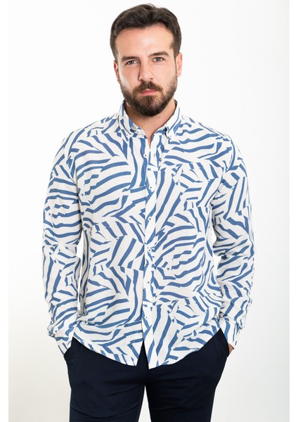 Desenli Lacivert Slim Fit Uzun Kollu Erkek Gömlek fırsatları