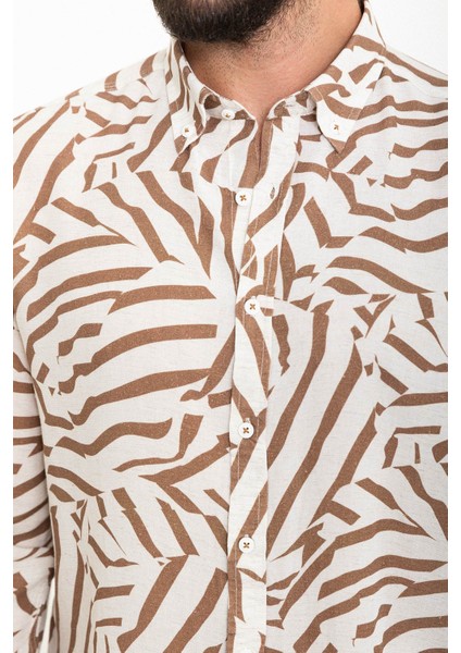 Desenli Kamel Slim Fit Uzun Kollu Erkek Gömlek indirimleri