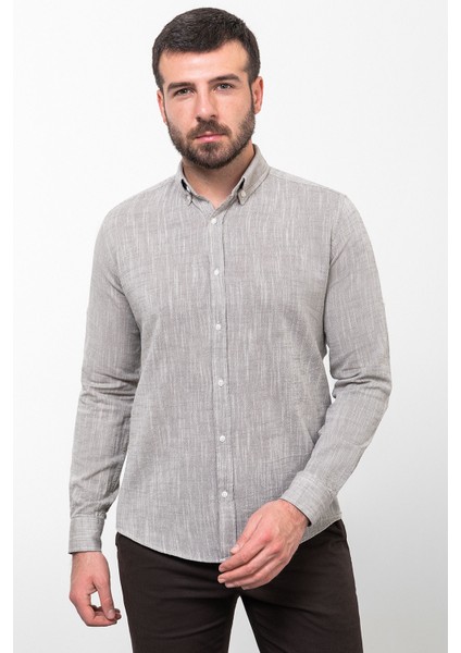 Kırçıllı Kahverengi Slim Fit Uzun Kollu Erkek Gömlek modelleri