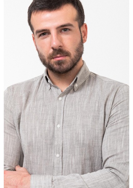 Kırçıllı Kahverengi Slim Fit Uzun Kollu Erkek Gömlek fırsatları