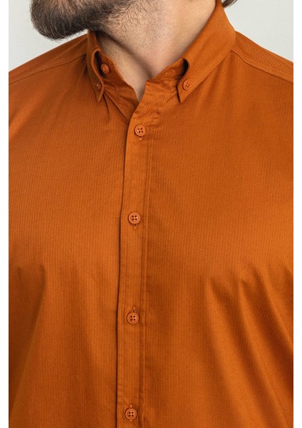 Çizgi Desenli Kiremit Rengi Slim Fit Uzun Kollu Erkek Gömlek fiyatları