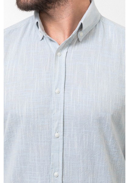 Kırçıllı Mavi Slim Fit Uzun Kollu Erkek Gömlek