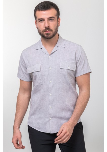 Kırçıllı Kahverengi Slim Fit Apaç Yaka Kısa Kollu Erkek Gömlek fırsatları