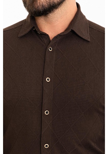 Desenli Kahverengi Slim Fit Erkek Gömlek fiyatları