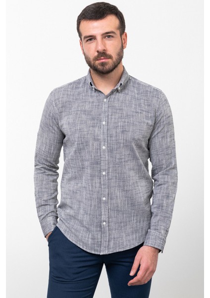 Kırçıllı Lacivert Slim Fit Uzun Kollu Erkek Gömlek modelleri