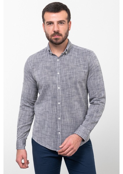 Kırçıllı Lacivert Slim Fit Uzun Kollu Erkek Gömlek fırsatları