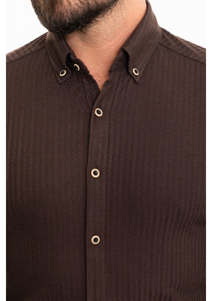 Çizgili Kahverengi Slim Fit Erkek Gömlek fiyatları