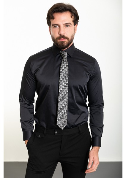 Düz Slim Fit Saten Klasik Erkek Gömlek