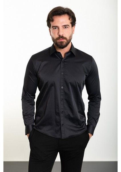Düz Slim Fit Saten Klasik Erkek Gömlek modelleri