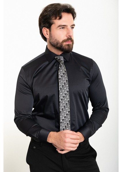 Düz Slim Fit Saten Klasik Erkek Gömlek fırsatları