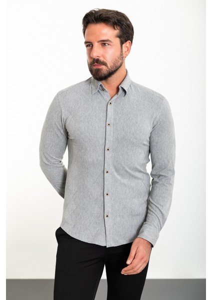 Desenli Gri Slim Fit Erkek Gömlek modelleri